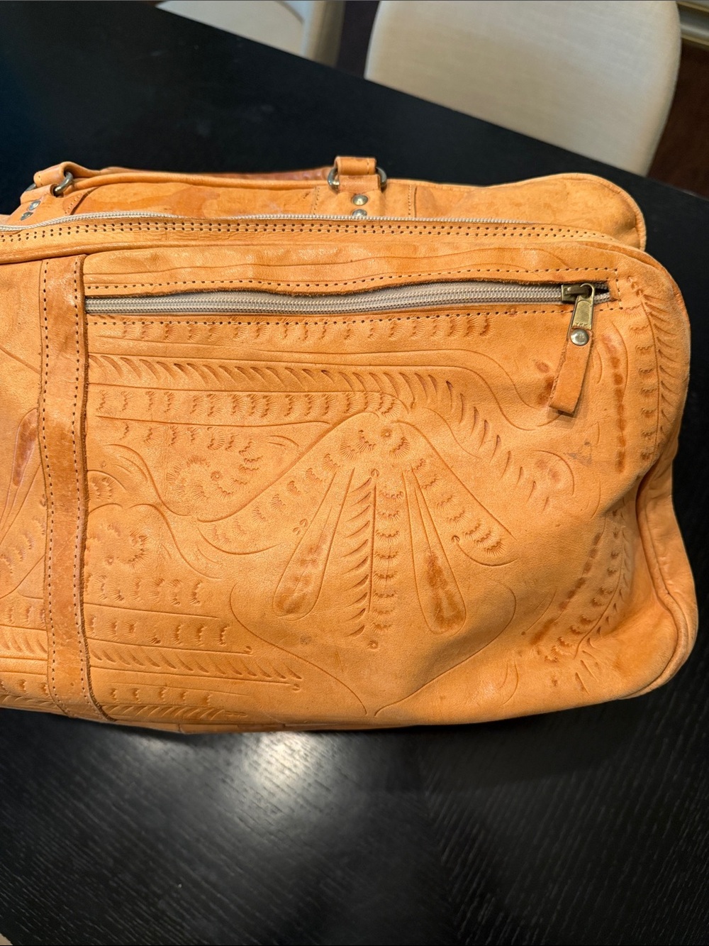 Handmade Tan Leather Travel/Weekender Bag from Oaxaca Mexico - Picture 6 of 9